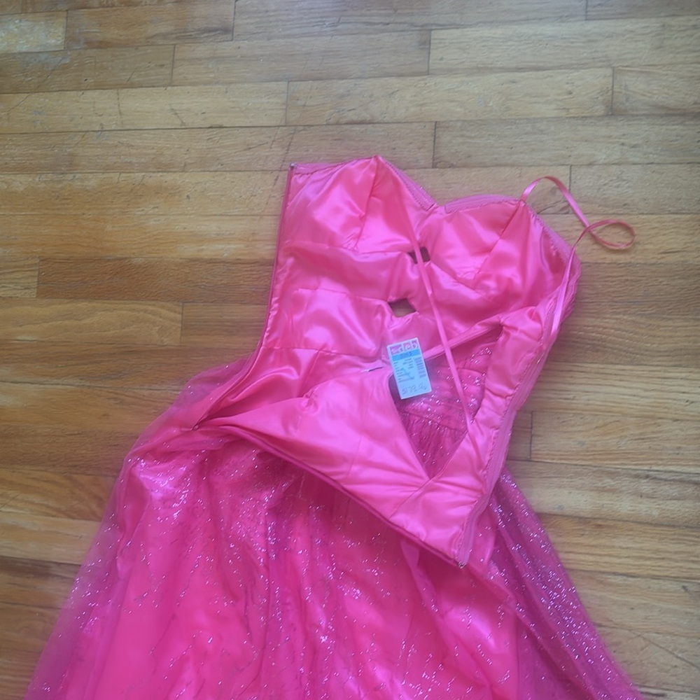 HEY BARBIE! NWT Deb Y2K Long Pink Front Cutouts Sparkle Dress - Picture 6 of 11